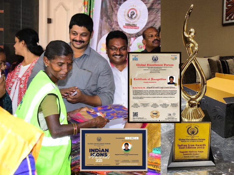 Dr.Nagothi Venkata Satya Santosh Kumar , Founder for WACHRC Foundation honored with Indian Icon Award for the year 2023