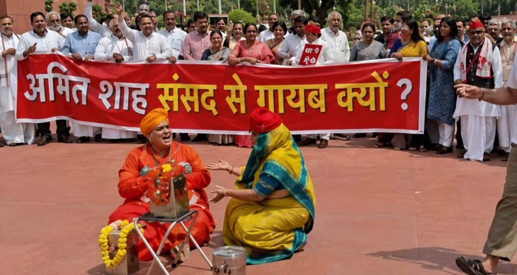 "Shah sansad se gayab kyun"? Oppn protests